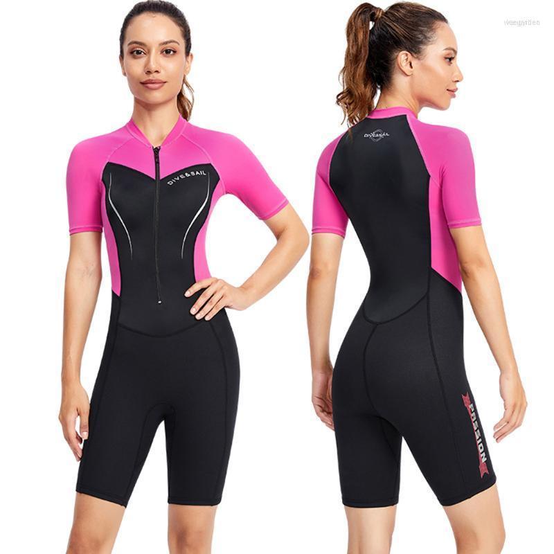 

Women' Swimwear Women' Women 1.5mm Neoprene Wetsuits Swimwears Diving Suits Short Sleeves Ladies One Piece Surf Snorkeling Surfing, Pink