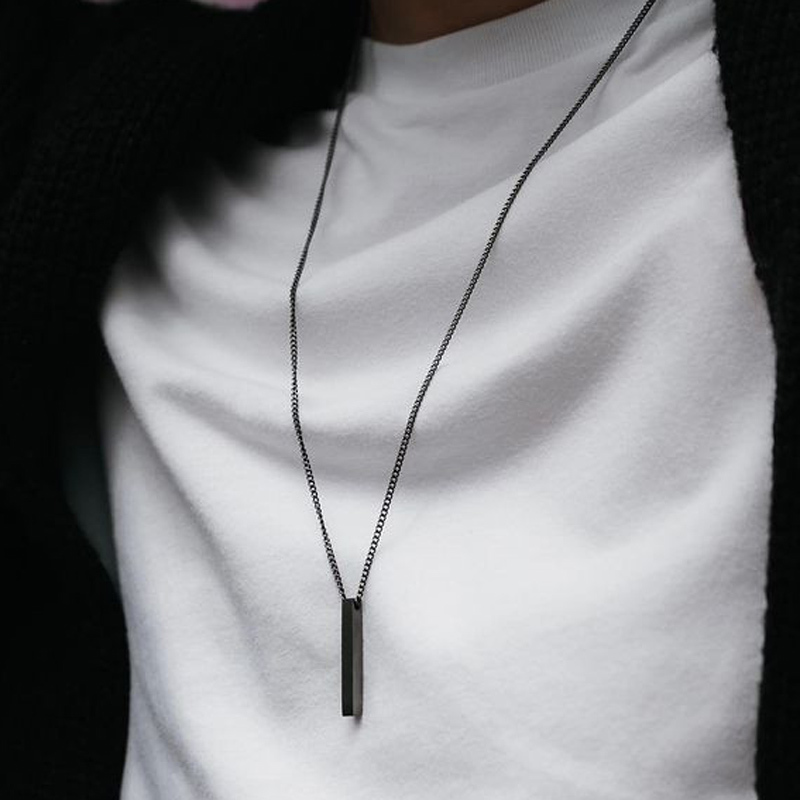 

Rectangle Pendant Necklace men Stainless Steel Black Cuban Chain Necklace For Men