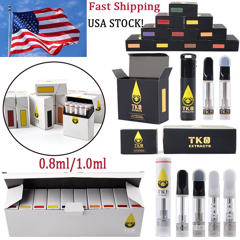 

USA Stock TKO Atomizers Vape Cartridges Packaging 0.8ml 1ml E Cigarettes Cartridge 510 Thread Empty Carts Thick Oil Vaporizer Disposable Starter Kits