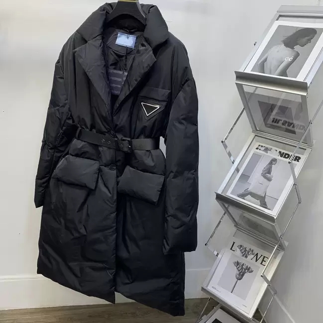 

Down Parkas Parkaswinter Dn Cotton Short Waist Belt Suit Collar Bread Et Thickened Warm And Foreign Style Army down jacket Medium long clothes, Black