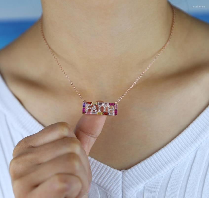 

Chains Rainbow Cz Faith Letter Necklace Encourage For Friend Gift Jewelry