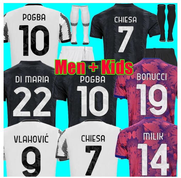 

POGBA VLAHOVIC CHIESA 22 23 juventus soccer jersey DI MARIA LOCATELLI MORATA football shirt DE LIGT KEAN Camiseta futbol 22 23 Men Kids full kit FANS PLAYER 111
