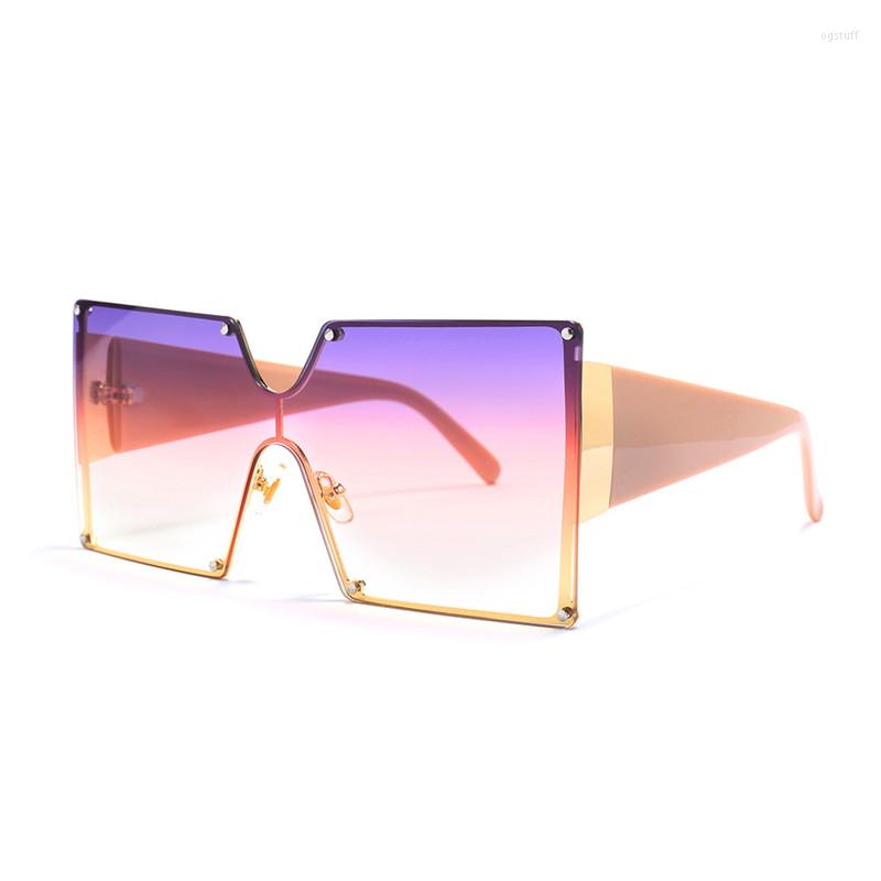 

Sunglasses 2022 Fashion Square Women Brand Designer Oversized Gradient Blue Black One Piece Sun Glasses Style Shades UV400