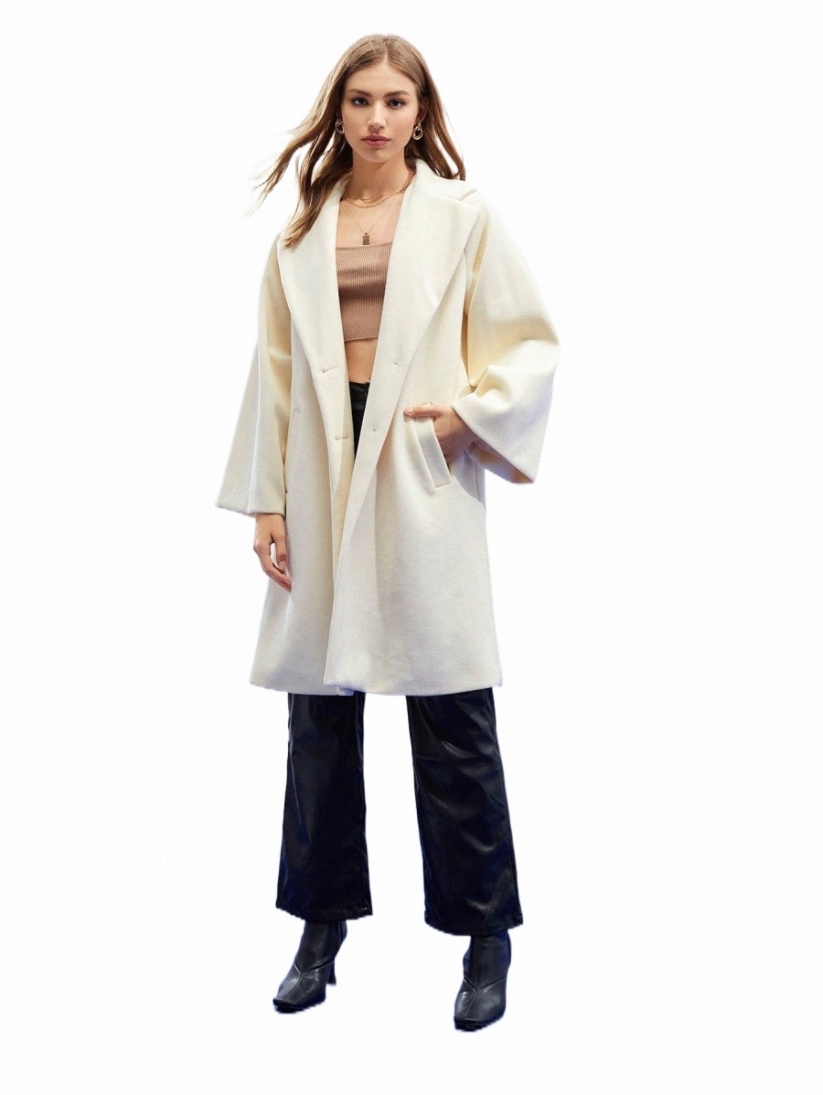

Women's Down & Parkas x Veronica Cascella Flounce Sleeve Single Breasted Overcoat P9dC#, Beige