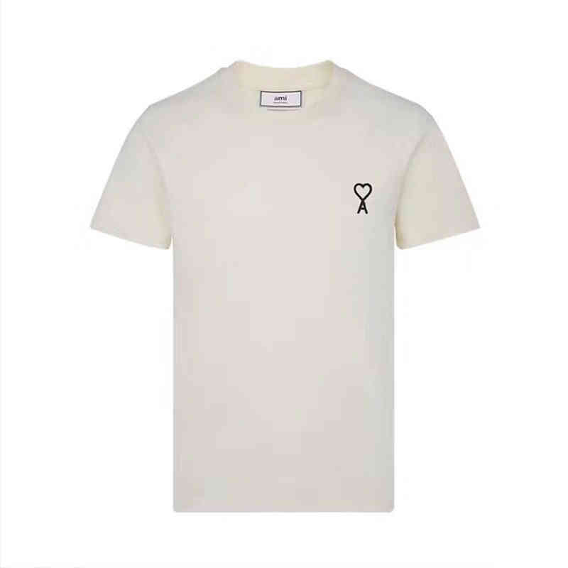 

t Shirts Mens Classic Amies Trendy Oversize Heart Hollow Embroidery Short Sleeve Round Neck Casual Cotton Fashionable Polo Shirt, Creamy-white