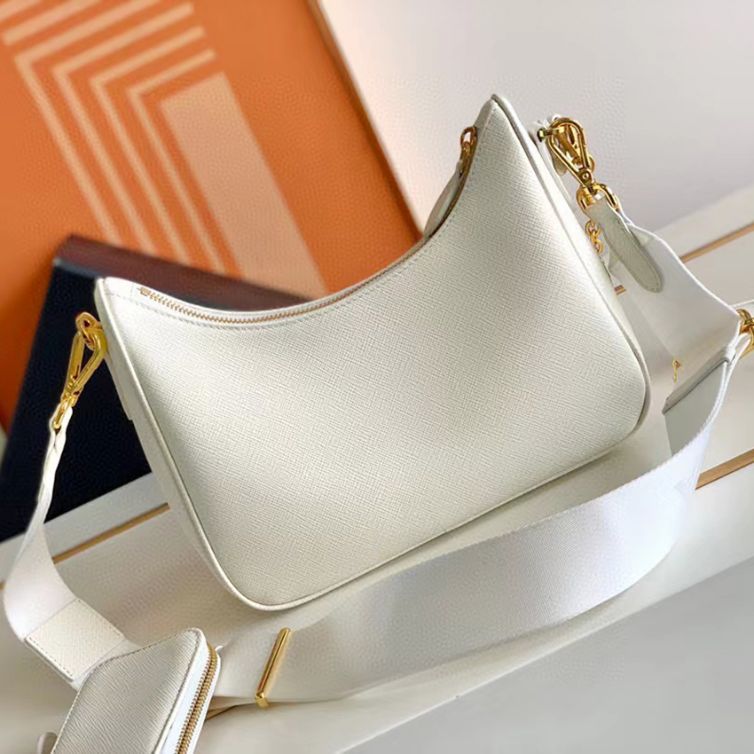

10A Designer solid color female bag Dumpling triangle metal thin cowhide shoulder bag handbag underarm bag with original gift box, White