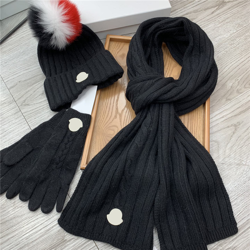 

Winter Fox Fur Scarves Hats Unisex Warm Thick Glove Sets Men Women Knitted Scarf Beanies Pom Pom Ball Skull Caps