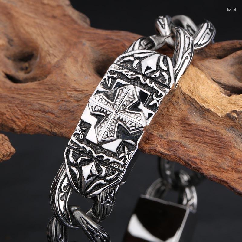 

Link Bracelets Fashion Trend Retro Bracelet Cross Pattern Titanium Steel Men's
