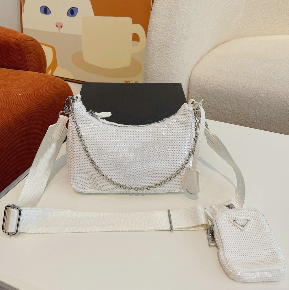 

Edition Wholesale canvas hobo shoulder bag sequins for women Chest pack lady Tote chains handbags purse messenger bag nylon, White