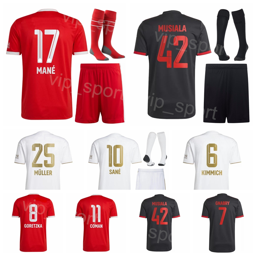 

FC Man Youth 22-23 Club 10 SANE Soccer Jersey Set 11 COMAN 25 MULLER 6 KIMMICH 8 GORETZKA 42 MUSIALA 17 MANE 7 GNABRY Football Shirt Kits For Sport Fans Breathable BaiRen, Kids with patch