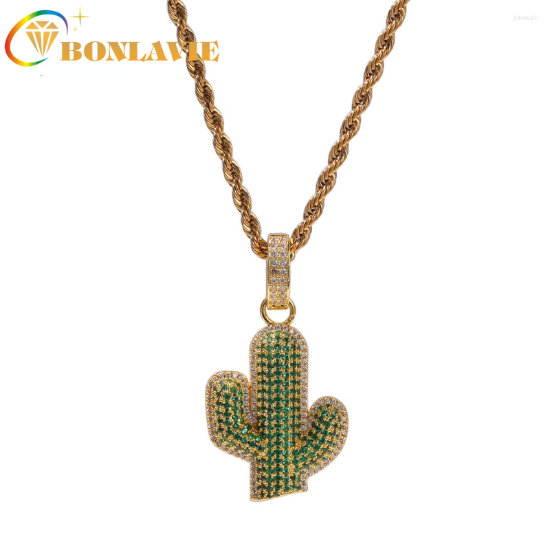 

Pendant Necklaces BONLAVIE Hip Hop Solid Cactus Micro Inlaid Zircon Street Fashion Hiphop Men's Necklace