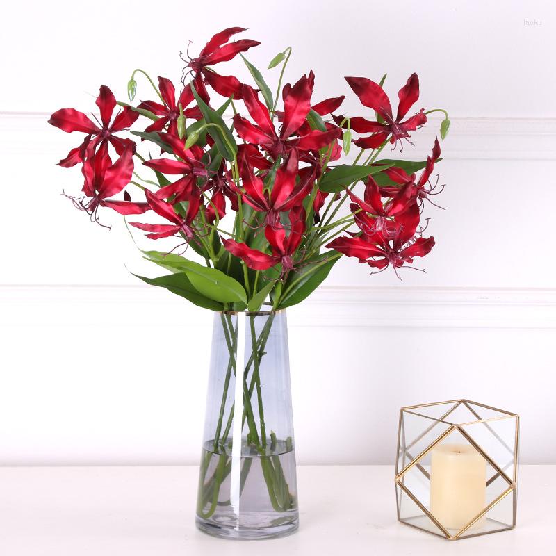 

Decorative Flowers Simulation Flame Lily Home Interior Living Room Table Decoration Artificial Floral Ornaments Fake Wedding High Quality, 03