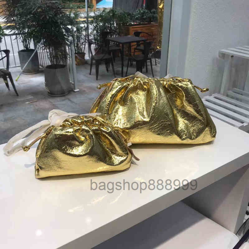 

Women's Brand Genuine Leather Cloud Bag Retro Underarm Bag Luxury Gold Glitter Laser Tote Bag Pleated Dumpling Handbag Clutch Y220413 2022