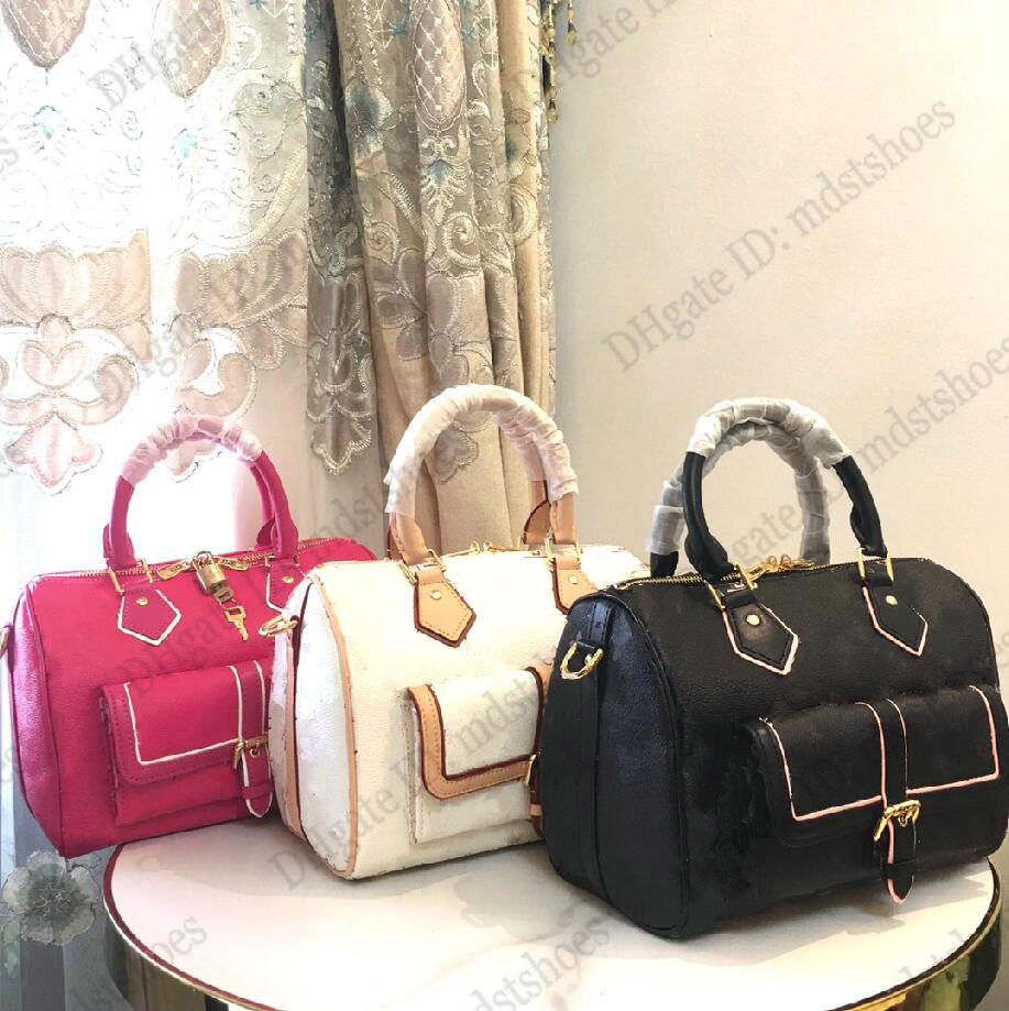 

2022 Speedy 25 Boston Bags Elegant Monograms Canvas Designers Shoulder Bag Front Buckle Pocket Luxury Womens Handbag M20852