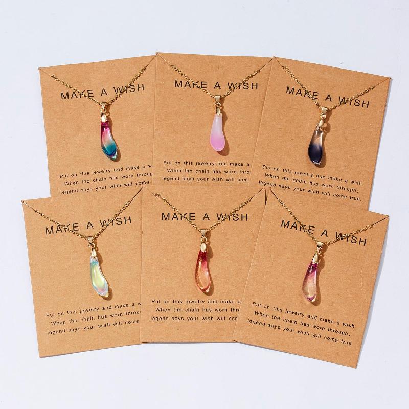 

Pendant Necklaces Personality Geometry Natural Stone Necklace Gold Color Chain Resin For Women Girl Jewelry With Wish Card Gift