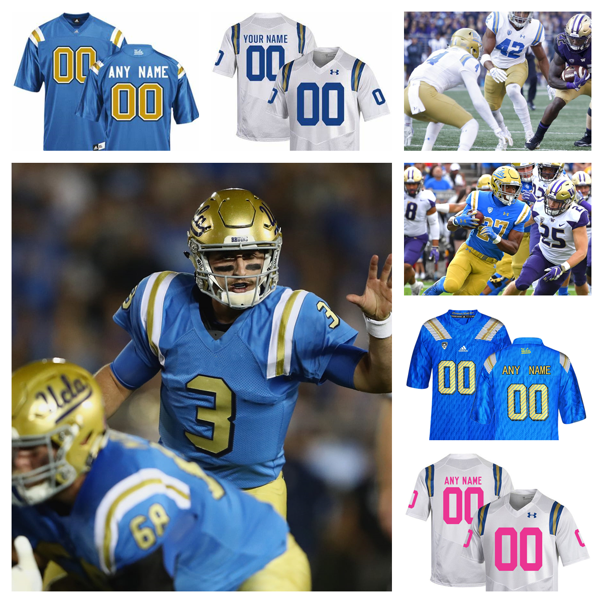 

NCAA UCLA Bruins College Football Jerseys 3 Chase Artopoeus 4 Ethan Garbers 11 Chase Griffin 24 Zach Charbonnet 28 Josiah Gonzales 32 Christian Grubb 19 Kazmeir Allen, Custom name number