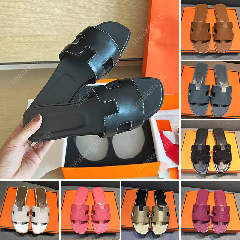 

Designer Slippers Women Oran Slipper Leather Flat Slides Ladies Summer Beach Flip Flops Rubber Sandals Party Wedding Sandal With Box, Color20