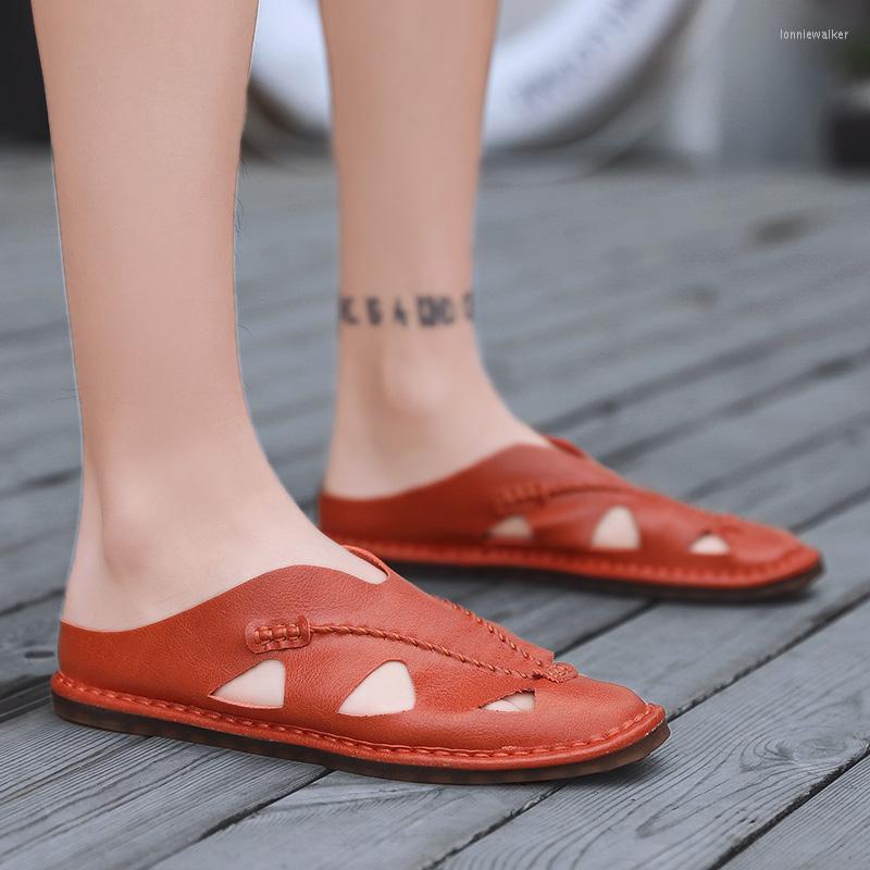 

Sandals Large Summer Hole Hombre Walking Luxury Shoe Sandles On Shoes Dress Holes Masculina Beach In Em Gladiator Cuero Breathable Male, Black