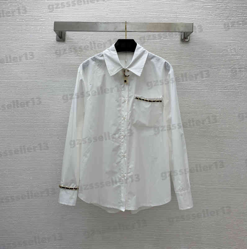 

Tops For Womens Blouses Fashion Simple White All-match Blouse Shirts Metal Chain Woven Casual Long Sleeve Shirt Luxury Designer Women Clothing 0912