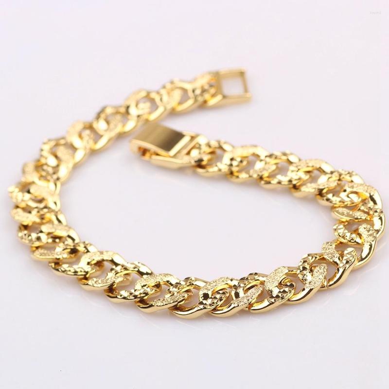 

Link Bracelets 10mm Wristband Bracelet For Women Men Solid 18k Yellow Gold Filled Classic Unisex Wrist Chain Fashion Jewelry 20cm