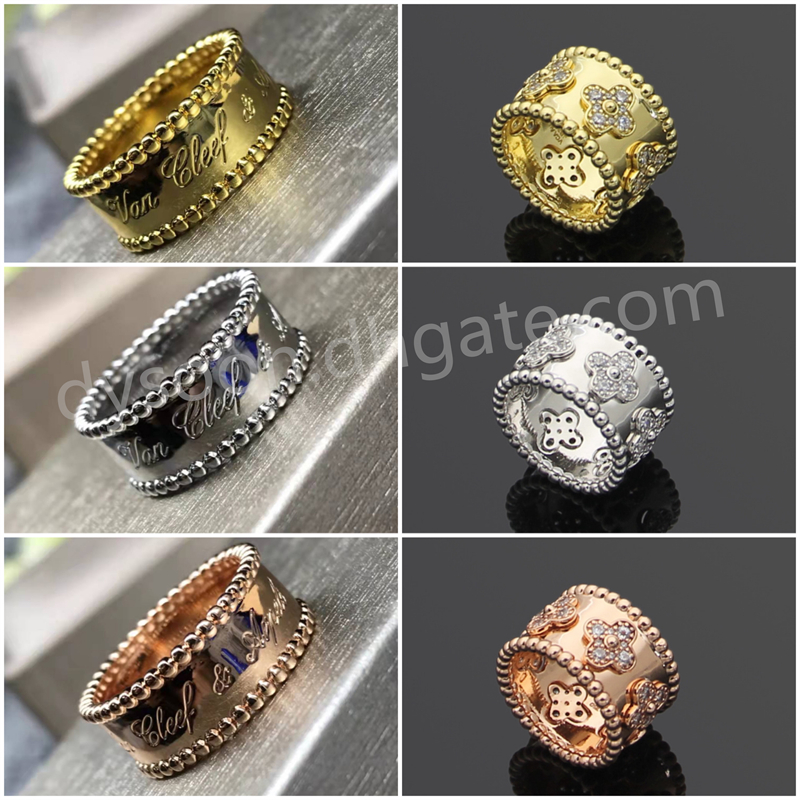 Dupe VCA Ring With Cases Box Engraved Pattern Gold Rosegold Silver Color-image-751316224
