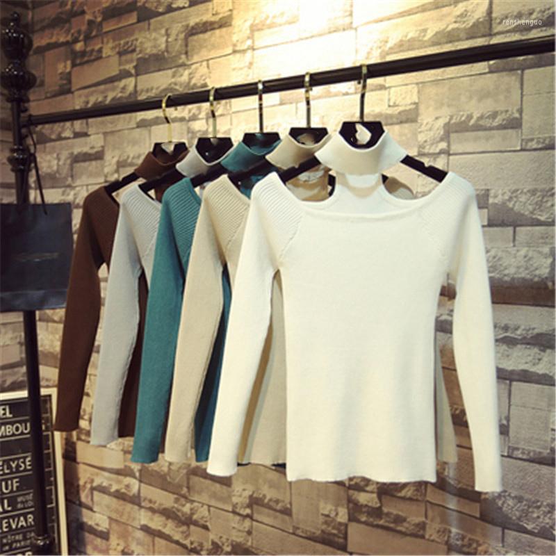 

Women's Sweaters 2022 Women Slash Neck Halter Knit Pullover Long Sleeve Solid Slim Knitwear Stretch Autumn Winter Bottom Sweater Jumpers, Black