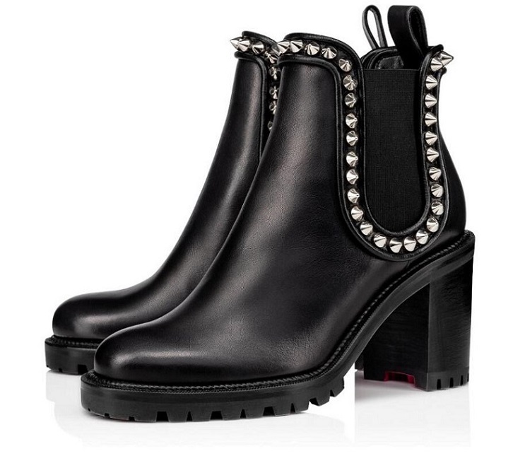 

Winter Famous Brand Capahutta Ankle Boots Platform Sole Chunky Spikes Black Calf Leather Heels Redbottoms Motorcycle Booties EU35-43