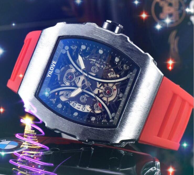 

Flowers Skeleton Quartz Automatic Date Men Watches Luxury Fashion Mens Rubber Silicone Belt Quartz Movement Clock Leisure Iced Out Wristwatch Gifts, As pic