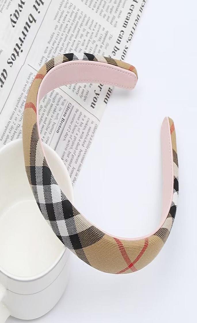

Fashion Women Designer Lether Headband Girls High Quality Lattice Grid Prin