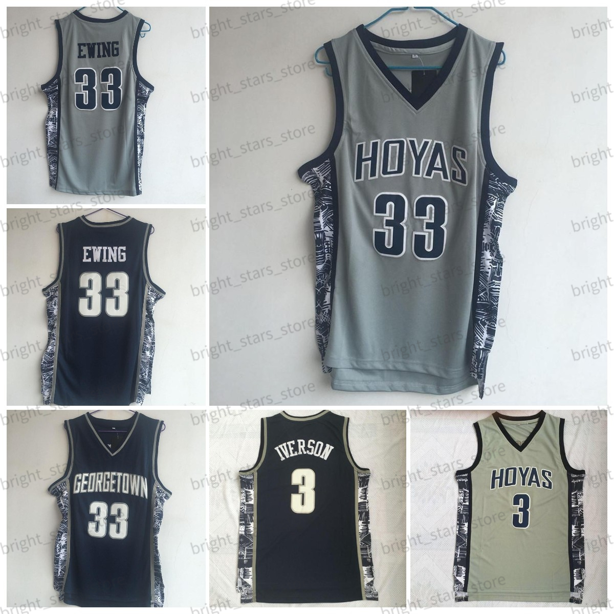 

3 Allen Iverson 33 Patrick Ewing Basketball Jersey Georgetown Hoyas NCAA University College Mens Grey Jerseys Stitched Good Quality, #3 iverson (colour 2)