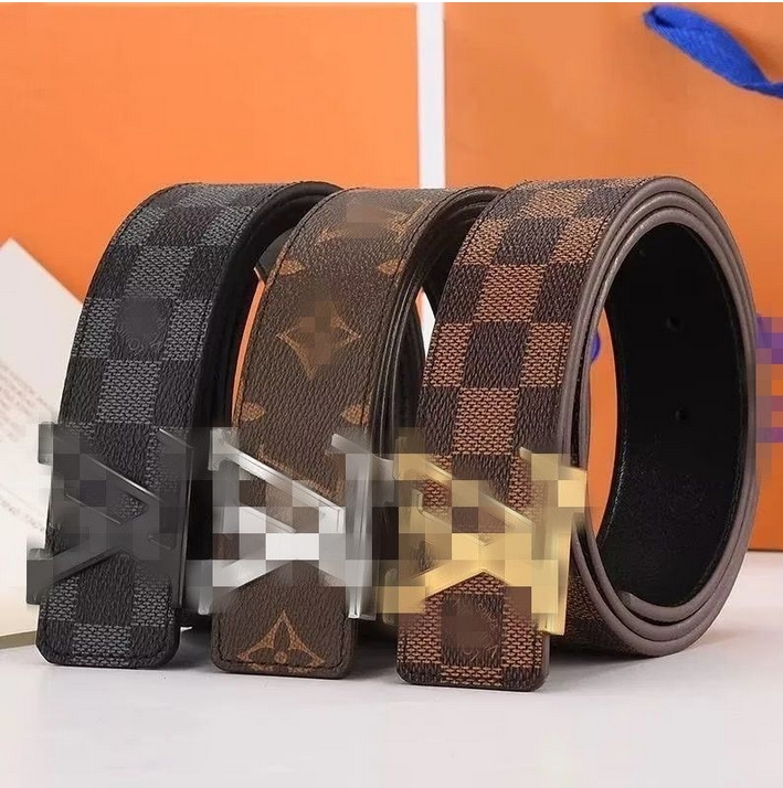 

2022 Fashion Designer belts Men Womens belts Big Gold Buckle Genuine Leather Belt lattice printing With gift box 20 color 3.8cm width, Belt+box