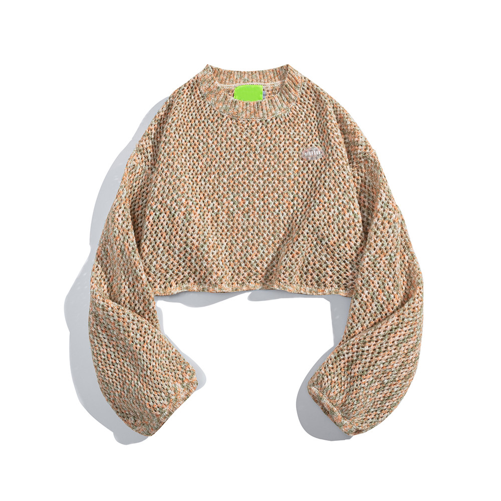 

Mixed Color Loose Cropped Sweater Women Pullover Girls Sweaters Knitwear Clothing