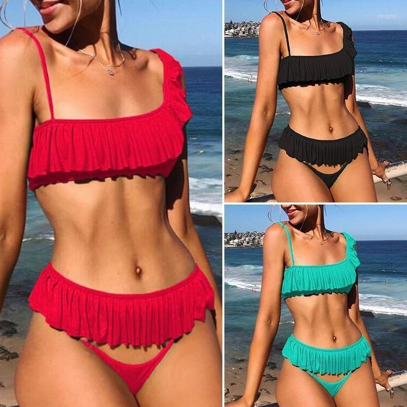 

Bikinis Set Ruffle Sexy Swimsuit Female One Shoulder Bikini 2022 Red High Cut Swimwear Women Bathers Summer Beach Wear 3 Pieces Biquini