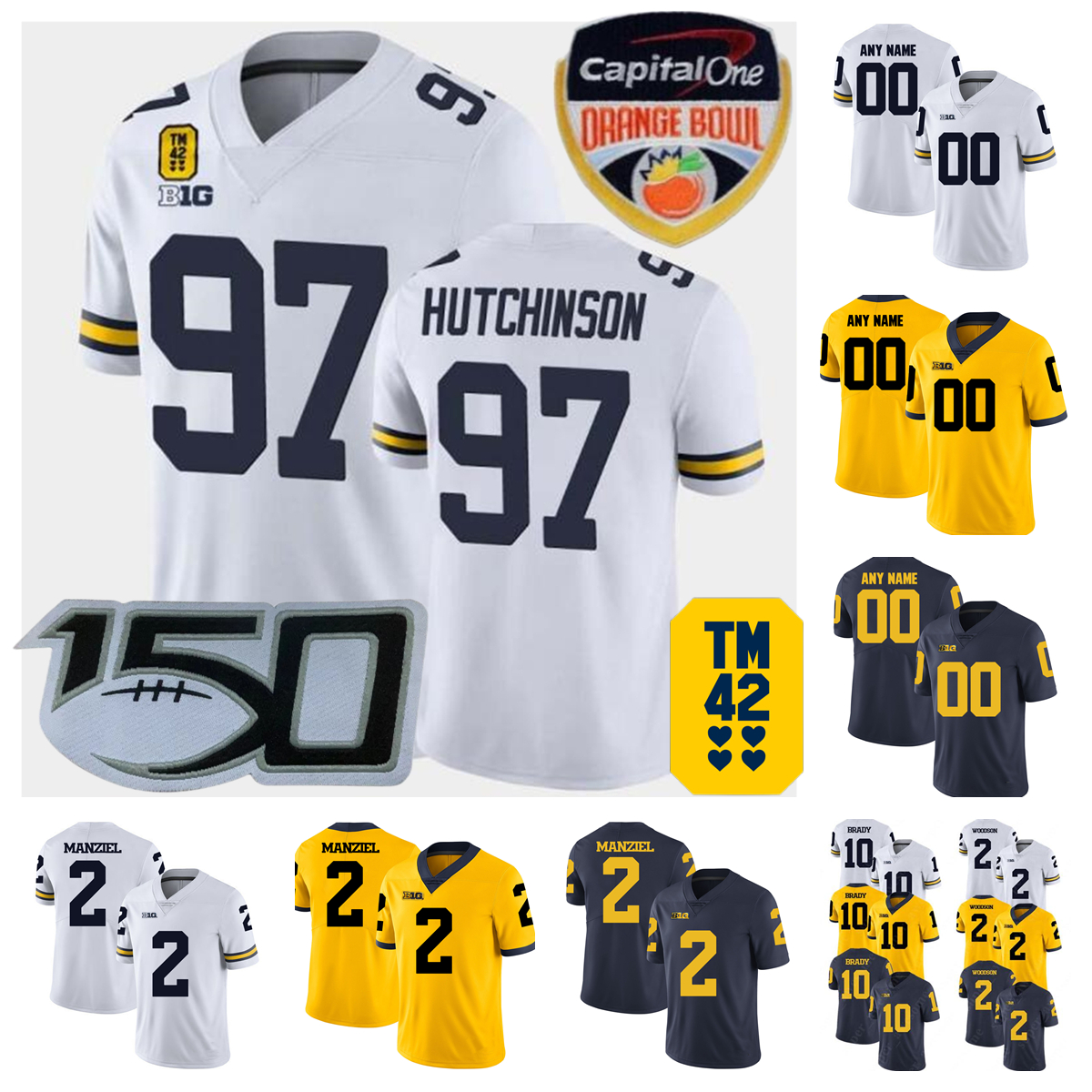 

Custom NCAA College Michigan Wolverines Football Jersey 97 Aidan Hutchinson 4 Michael Danna 7 Khaleke Hudson 15 Giles Jackson Stitched Men Women Youth Kids Boys, Yellow