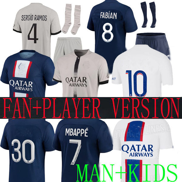 

S--4XL 2022 PsGs 2023 soccer jersey HAKIMI maillot de foot Fabian Ruiz 8 22 23 MBAPPE shirt men kids hommes enfants VERRATTI MARQUINHOS KIMPEMBE third away white, Away player version
