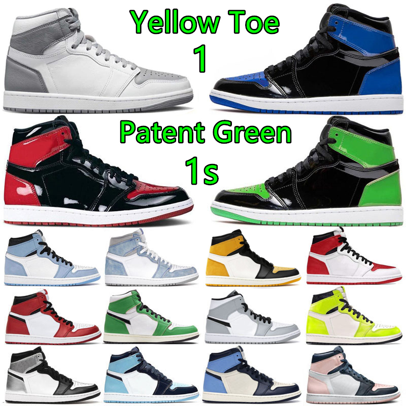 

1 Mens Basketball Shoes 1s Stealth Patent Green Yellow Toe Royal Bred University Blue Visionaire Obsidian Light Smoke Grey Lucky Green Men Women Trainer Sneakers, 42