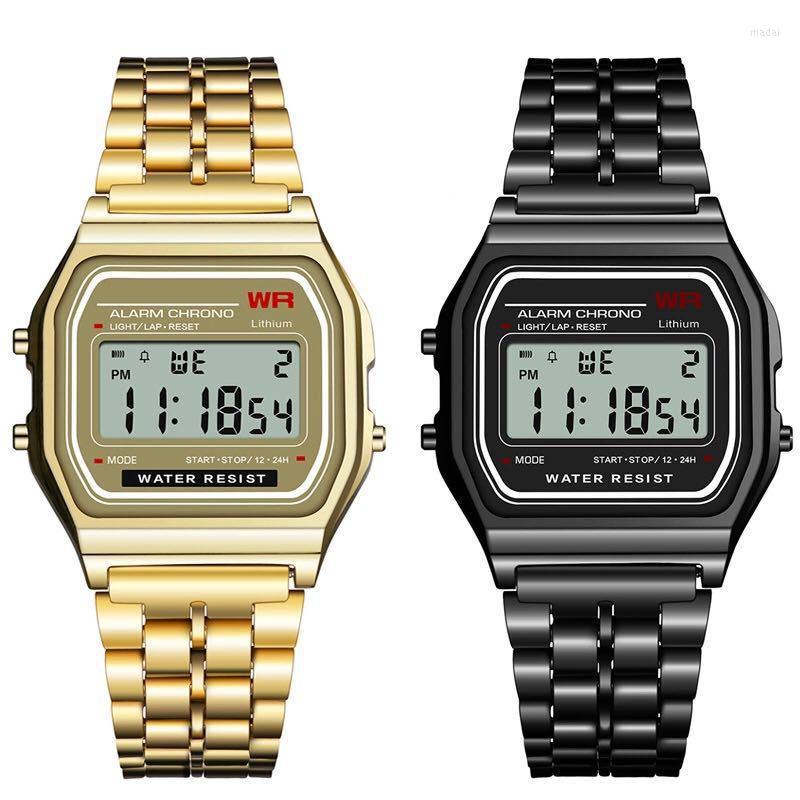 

Wristwatches Montre Homme F-91W Steel Strap Watch For Men LED Digital Sports Military Watches Electronic Women Wrist Zegarek Damski, Gold