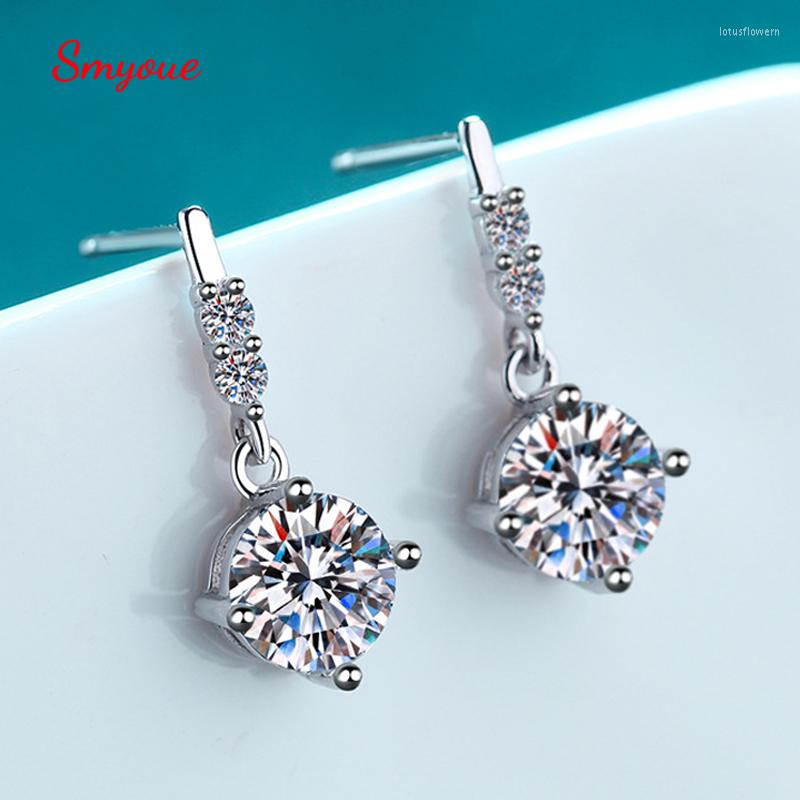 

Chains Smyoue 6.5mm 1.0CT Moissanite Drop Earring For Women Pass Diamond Test Brilliant Wedding Earrings S925 Silver