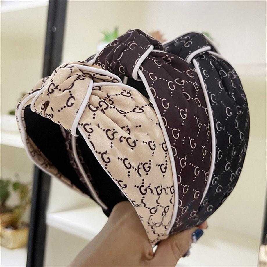 

20color Brand Designer Letter Stripe PU Leather Wide Edge Knotted Headbands Letters Hair Hoop Headwear Hair Jewelry Accessories for Wom235S