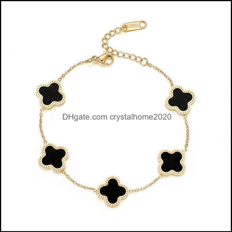 

Charm Bracelets Jewelry 18K Gold Plated Stainls Steel Bracelet Lucky Ladi Four Leaf Clover Drop Delivery 2021 Mx2Qd2151