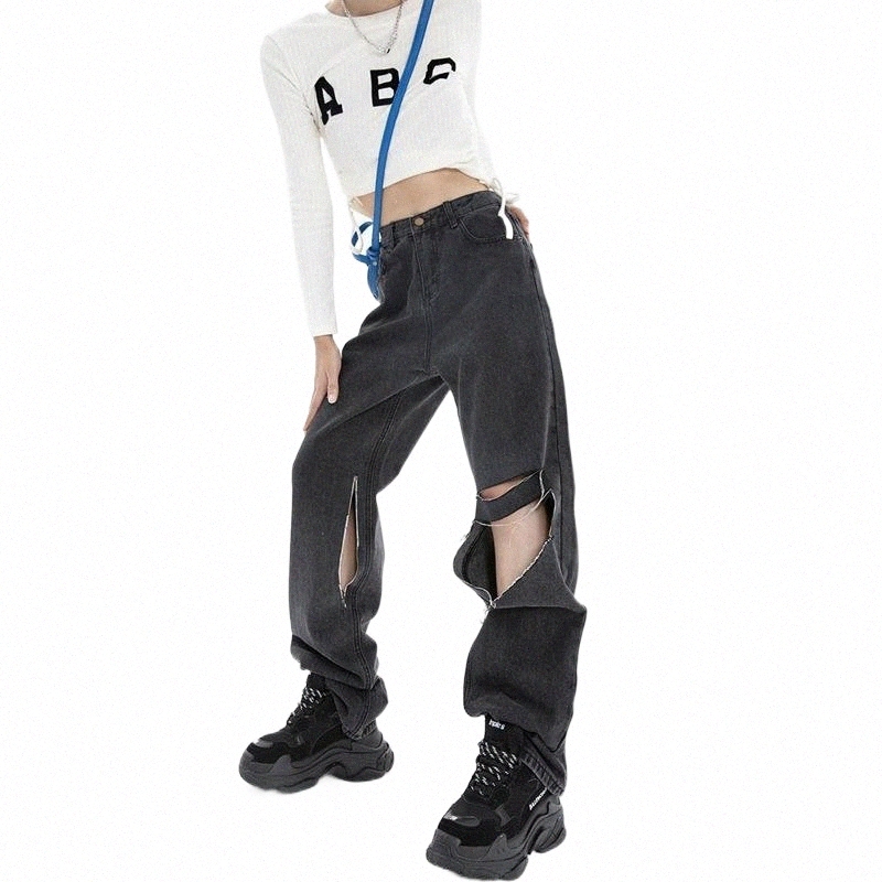 Women's Jeans women's Jeans Black Woman Ripped High Waist Denim Trouser Baggy Streetwear Design Ladies Vintage Wide Leg Straight Summer-image-801399922