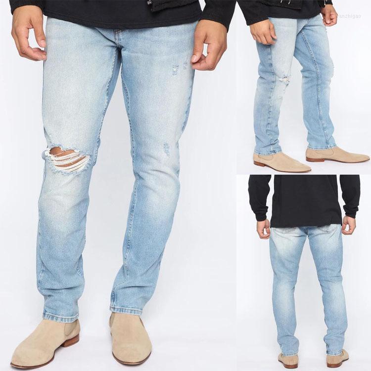 

Men' Jeans Mens Straight Leg Ripped Hole Loose Casual Vintage Denim Pants Brand Designer Blue Hombre Man Plus Size 3XL Men, 8813