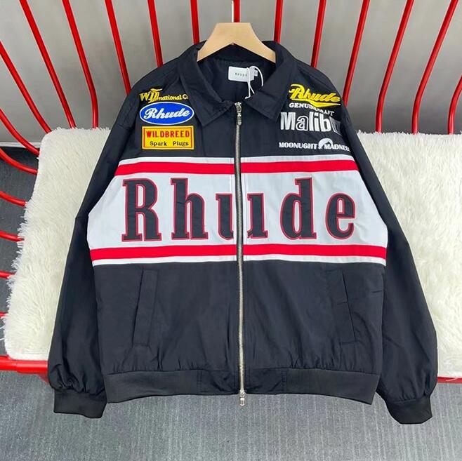 

Streetwear Loose Black Red Jacket Outerwear Men Women Hip Hop Casual Embroidered Lapel Windbreaker Coats