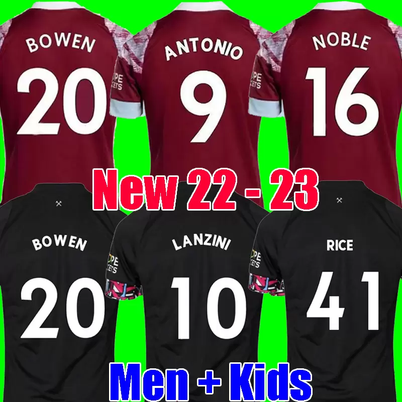 

soccer jersey 22 23 home NOBLE west HAMs ANDERSON UNITED RICE BOWEN ANTONIO BENRAHMA 2022 2023 football shirt adult men kids kit sets boys, Men away patch