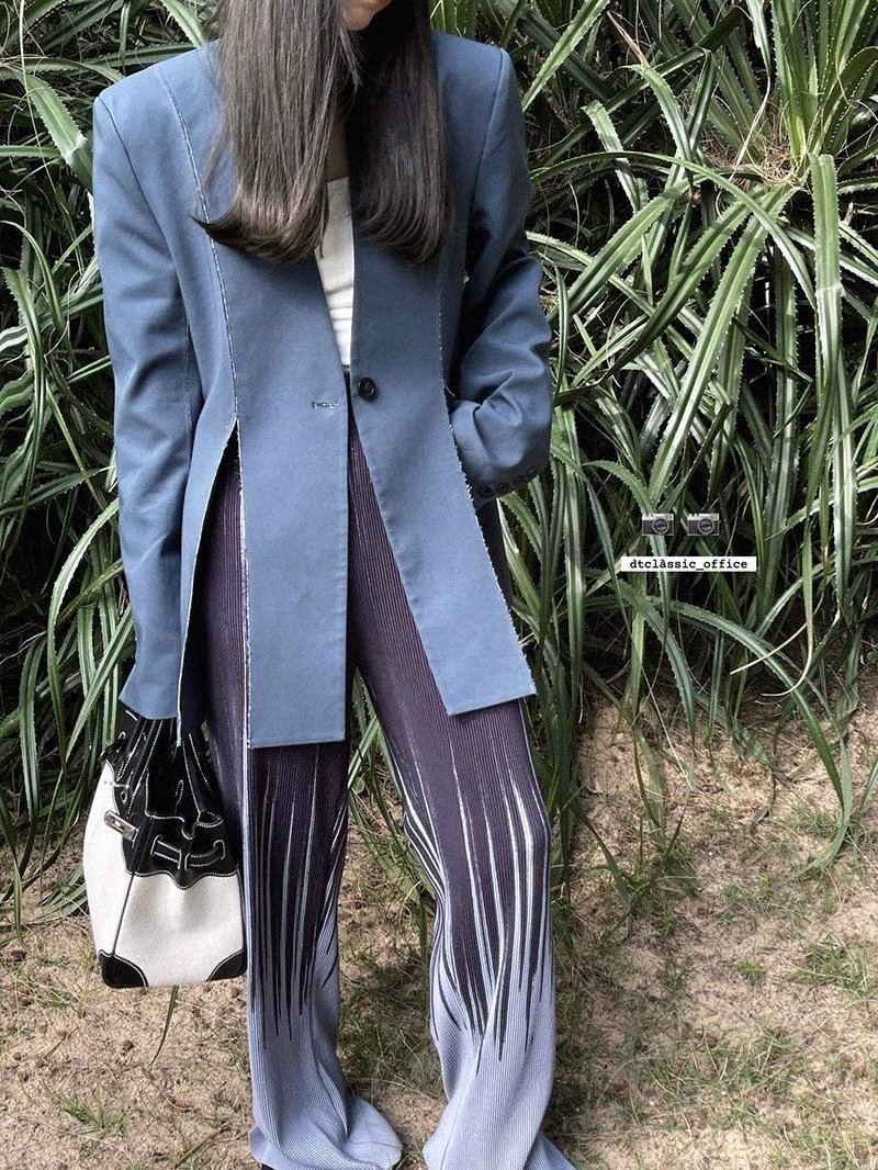 Costumes de femmes Blazers Costumes de femmes Blazers Superaen Cor￩e Fashion High Street Blazer Automne 2022 Design Taist Split Jacket Womenwomen