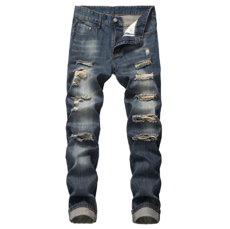 

Men's Jeans Fashion Slim Fit Personality Straightl Casual Ripped Denim Pants Men Skinny Vaqueros Hombre Dsquare 2 DSQUAREDs DSQ2s DSQs EDx, Dark blue