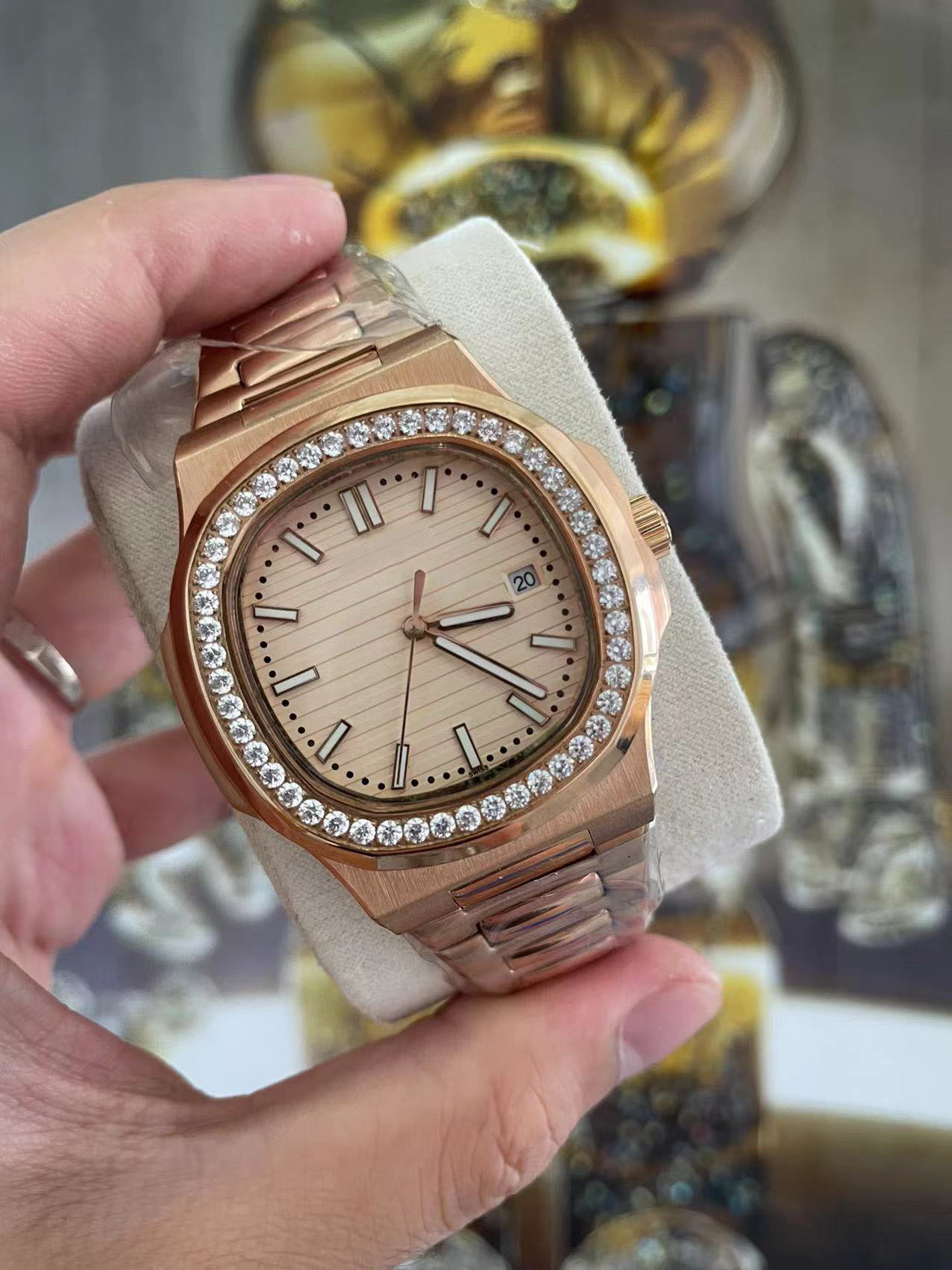 Limited Sale Men's Watch Diamond Bezel 2813 Movement Watch TopQuality Automatic Mechanical Stainless Steel Strap Nautilus-image-801527134