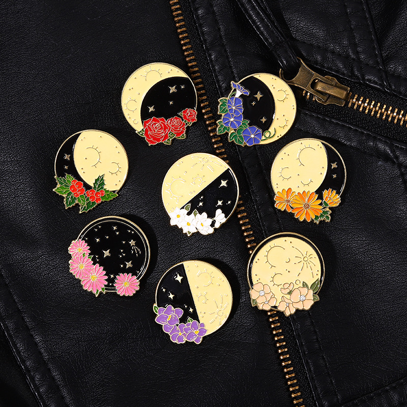 

Moon Star Flower Round Shape Cute Brooches Pin for Women Kids Fahsion Jewelry Shirt Coat Dress Denim Bag Decor Metal Enamel Pin