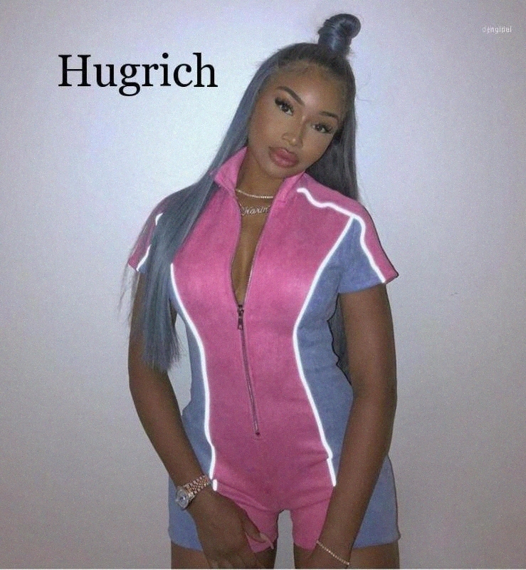 Women's Jumpsuits & Rompers women's Jumpsuits & Rompers Velvet Color Block Striped Reflective Jumpsuit Casual Zipper Short Sleeve Body-image-801397038