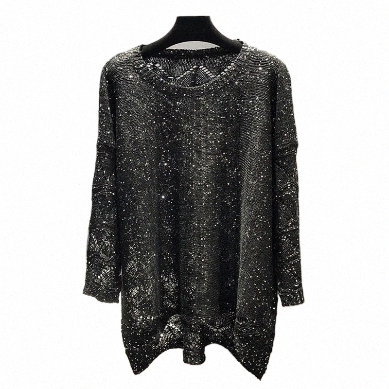 Women's Sweaters women's Sweaters Qooth Shinny Lurex Sweater Women Round Neck Long Jumper Casual Knit Pull Femme Pullover Bling Hollow-image-801382019